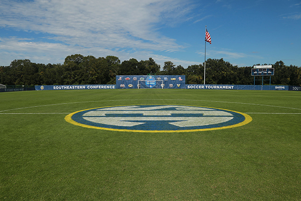 The SEC Women's Soccer Tournament field at Ashton Brosnaham Athletic Park