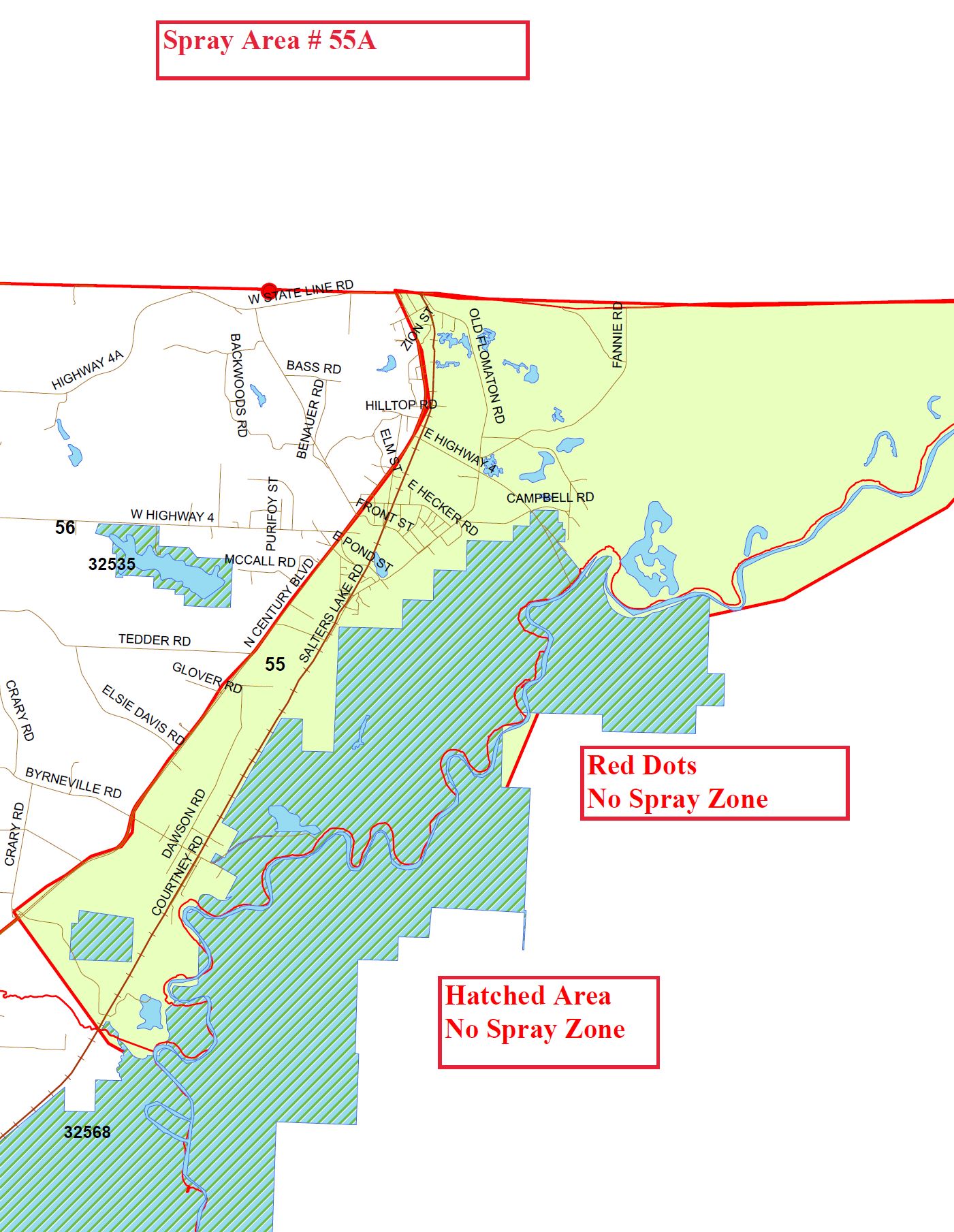 Mosquito Spray Map for Area 55A