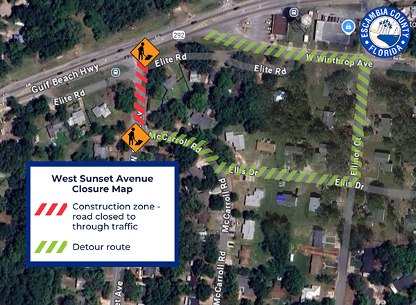 Sunset Avenue Closure Map