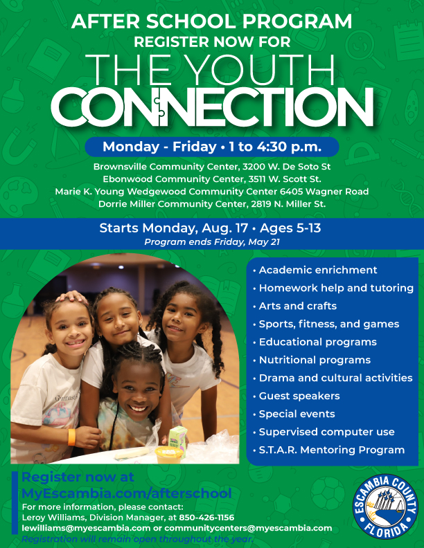 The Youth Connection After School Program After School Program flyer for The Youth Connection with schedule, locations, activities, and registration details.