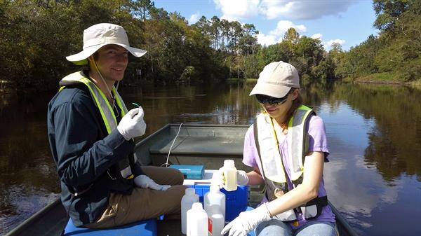 Travis Molony and Amber McCarver sampling the Perdido River Travis Molony and Amber McCarver sampling the Perdido River