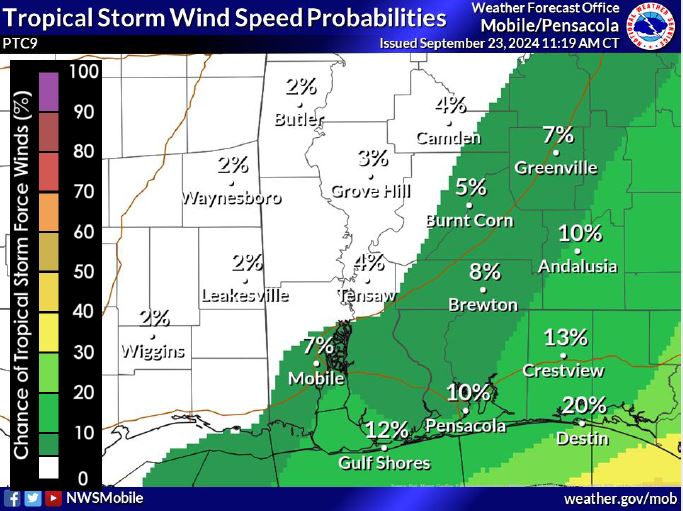 Tropical Storm Wind Speed Probabilities for Potential Tropical Cyclone 9