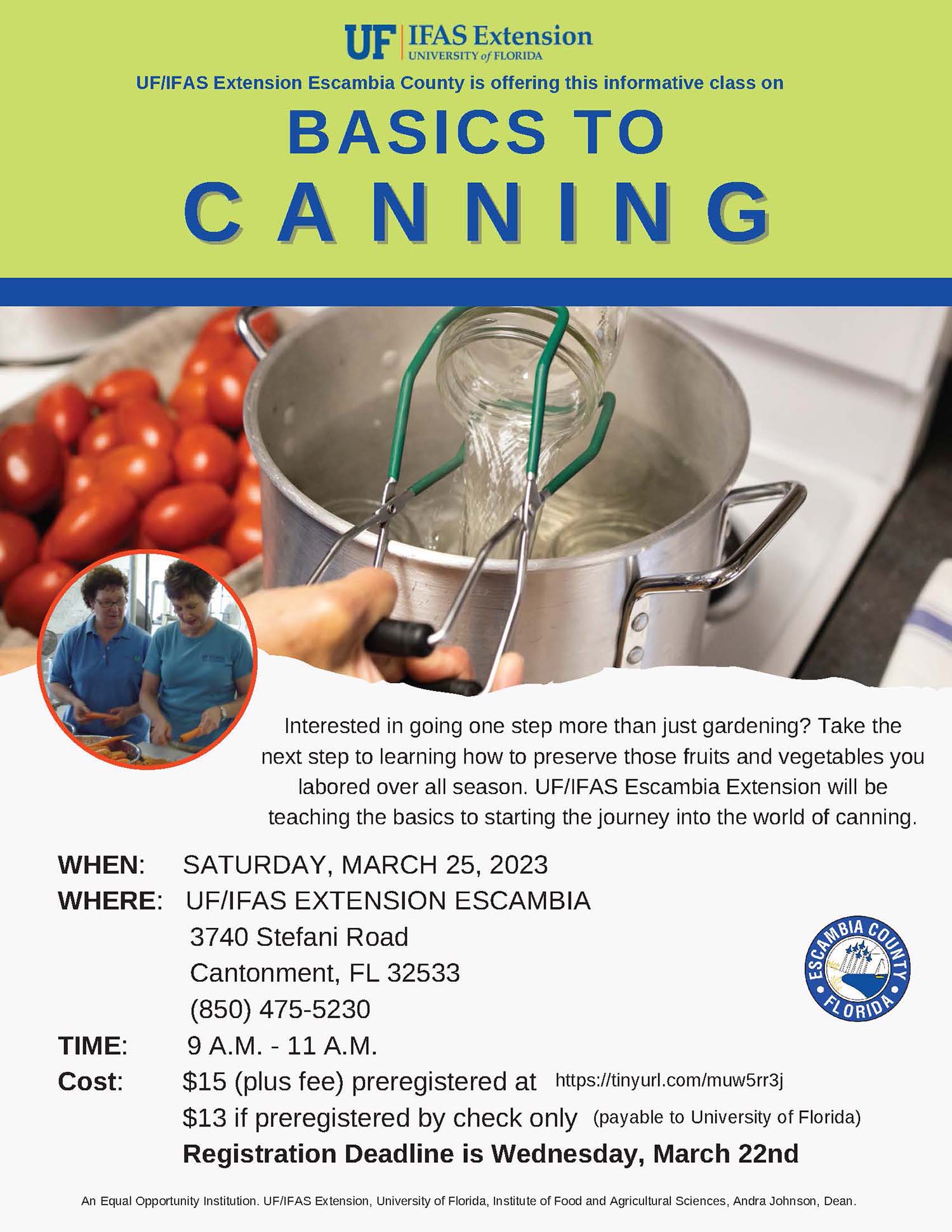 UF/IFAS Escambia Extension Canning Event Flyer