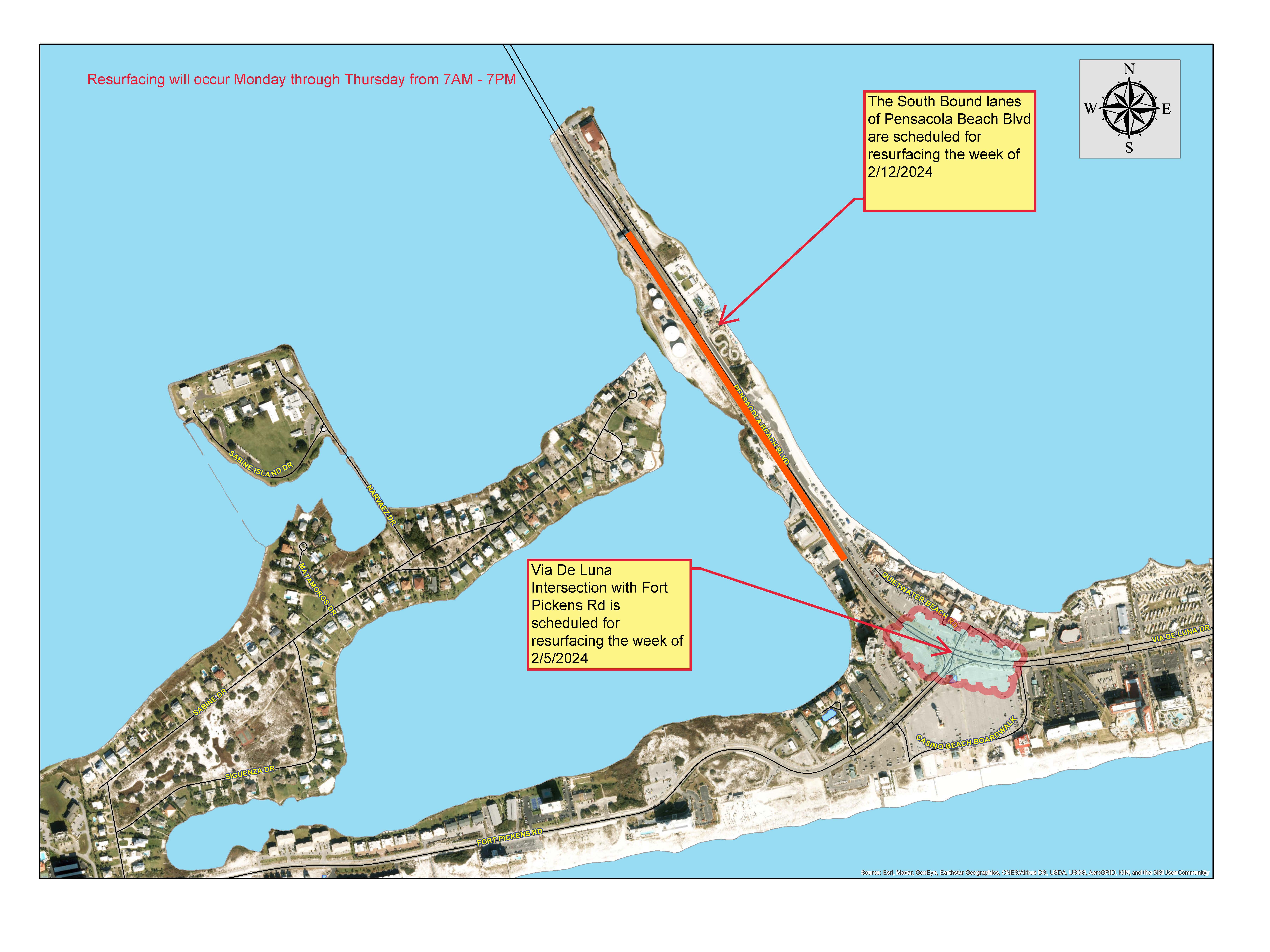 Via De Luna map of road work