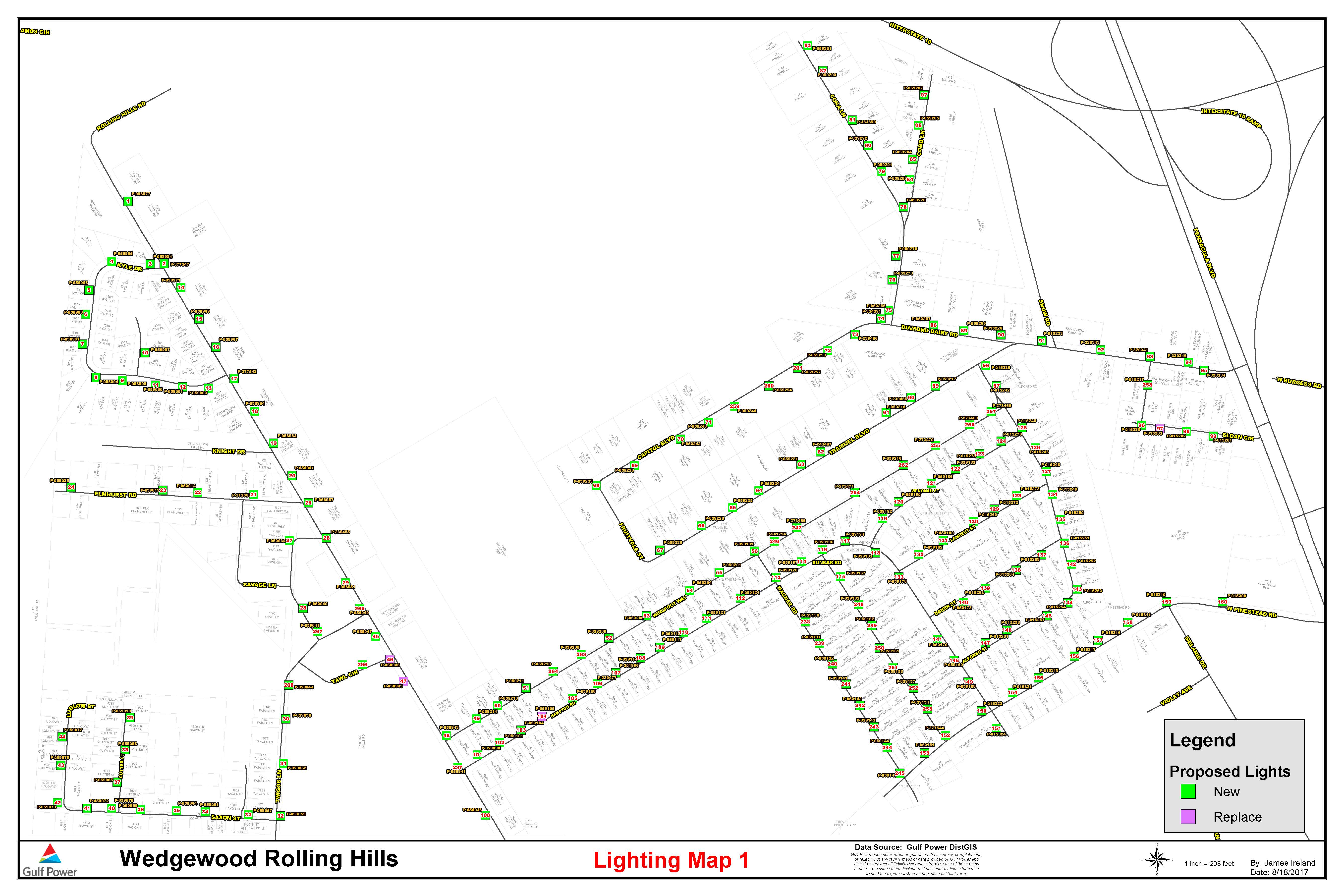 Proposed Wedgewood/Rolling Hills Street Light Map 1