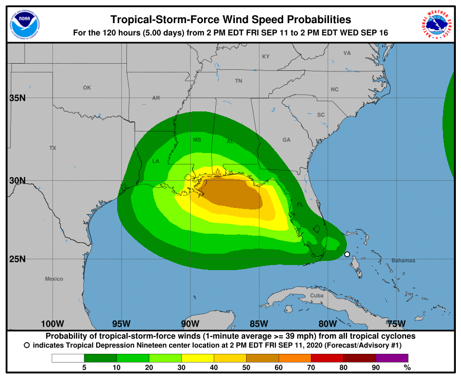 wind speed probabilities for tropical depression 19