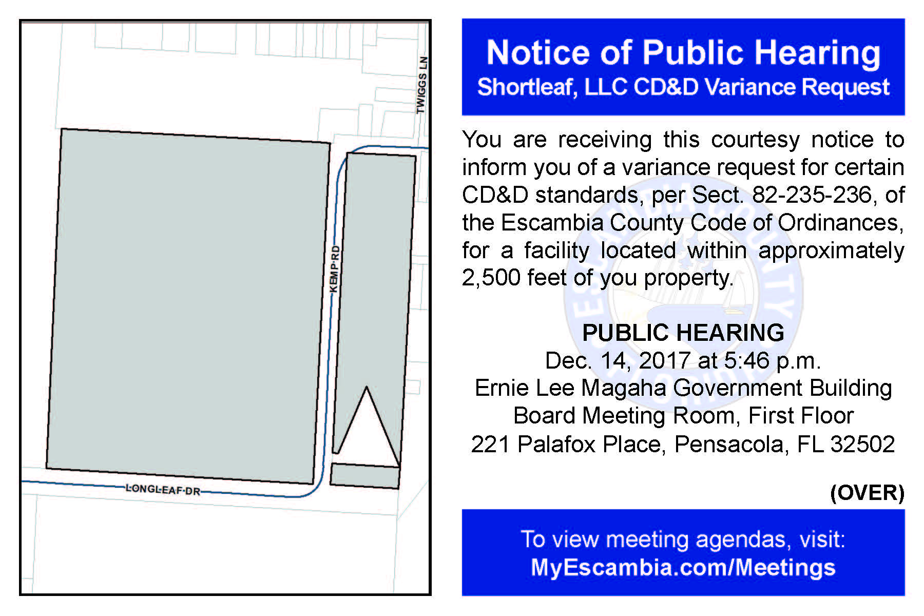 Shortleaf Public Hearing December 2017 Post Card Front