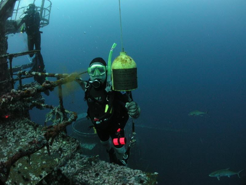 Diver on the Oriskany Looking at the Camera