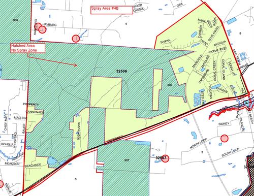 Spray Area 4B Map - Pleasant Grove Boundaries: North - Mark Court, South Sorrento Road, East - Dog Track Road, West - Bauer Road