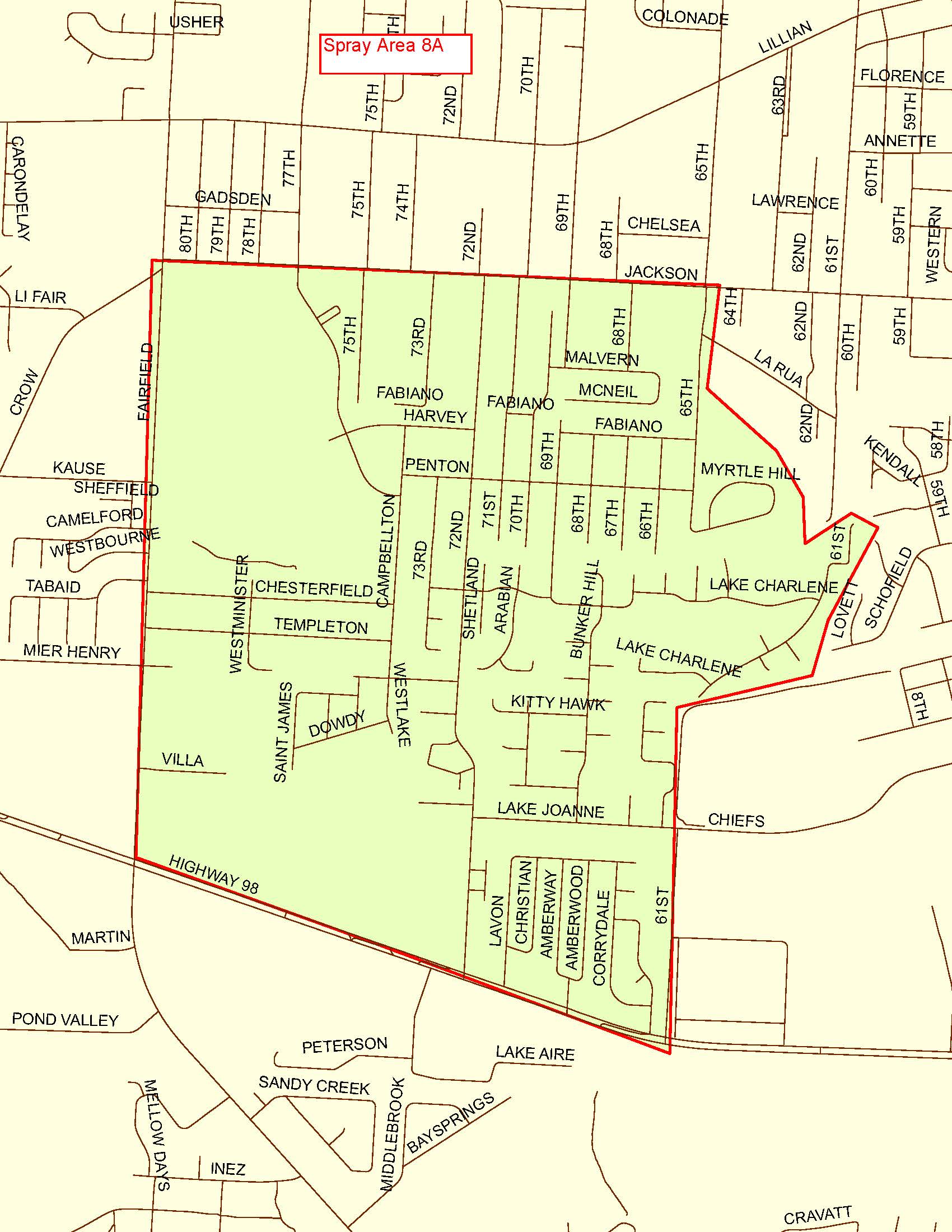Boundaries: North - Jackson, South - Highway 98, East - 61st Avenue, West - Fairfield Drive