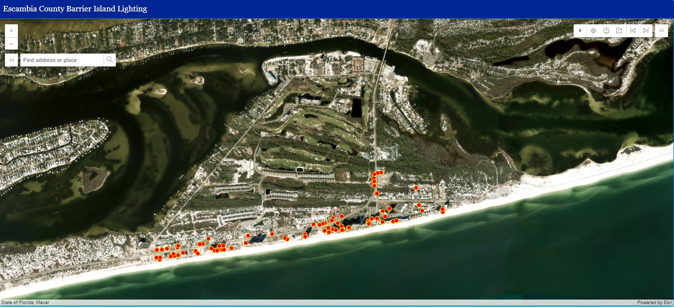 Screenshot of the Barrier Island Lighting Survey map