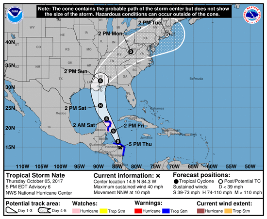 TS Nate 5 p.m. October 5 TS Nate 5 p.m. October 5