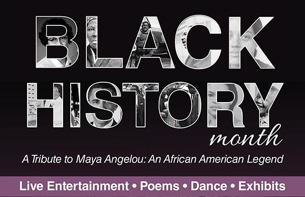 Black History Month Program flyer with a photo of Maya Angelou. The program will be Thursday, Feb. 28 at 6 p.m. at the Brownsville Community Center, 3200 W. De Soto St. 