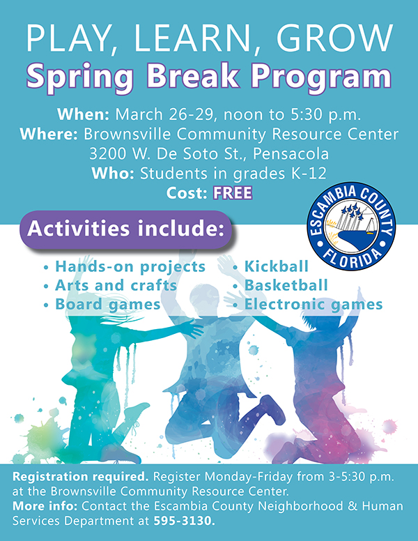 Play, Learn, Grow spring break flyer 2018