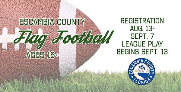 Registration is now open for Escambia County's adult flag football league, with league play beginning Sept. 13.