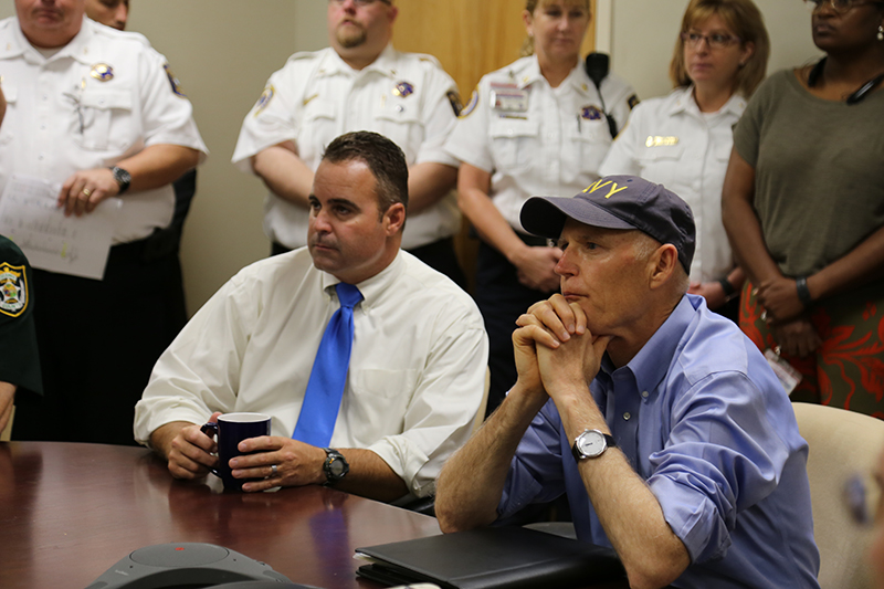 District 2 Commissioner Doug Underhill attends a Tropical Storm Nate briefing and press conference with Gov. Rick Scott at the Emergency Operations Center Oct. 6, 2017.