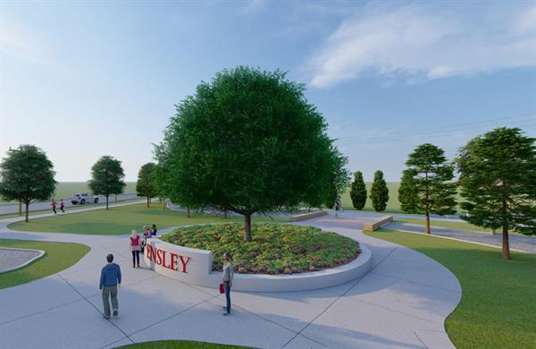 Circular central seating wall and Ensley gateway sign Circular central seating wall and Ensley gateway sign