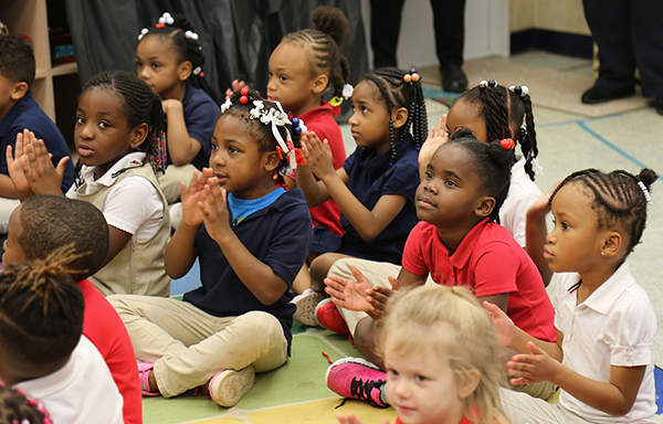 Escambia County Fire Rescue teaches a fire safety class at Oakcrest Elementary School