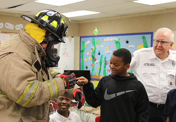 Escambia County Fire Rescue teaches a fire safety class at Oakcrest Elementary School