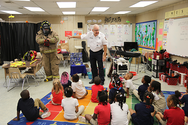 Escambia County Fire Rescue teaches a fire safety class at Oakcrest Elementary School