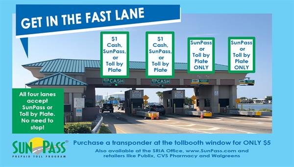 Infographic on payment options for 4 lanes of traffic and where to purchase a transponder 