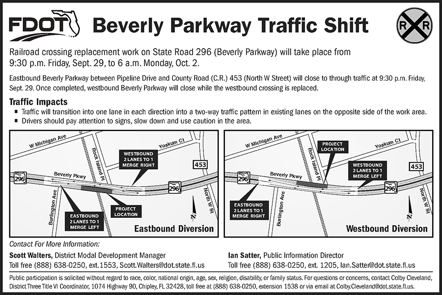 Beverly Parkway SR296 Railroad Detour