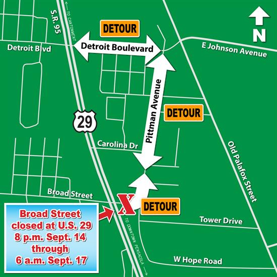 Broad Street Detour Map, Sept. 14-17, 2018 Broad Street Detour Map, Sept. 14-17, 2018