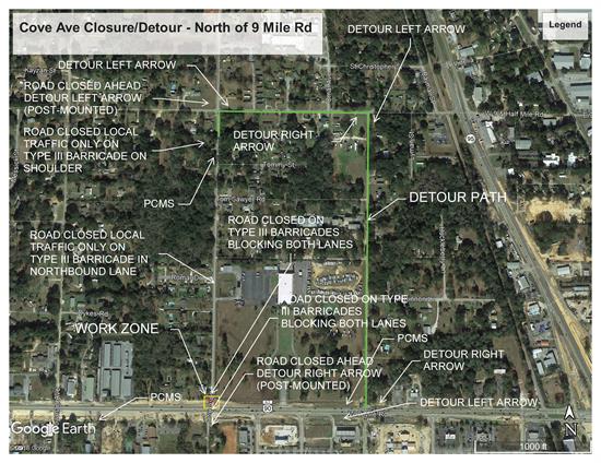 Cove Avenue Closure Detour Map North