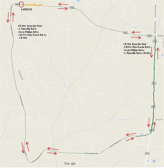 CR99A at Freeman Springs Branch Detour CR99A at Freeman Springs Branch Detour