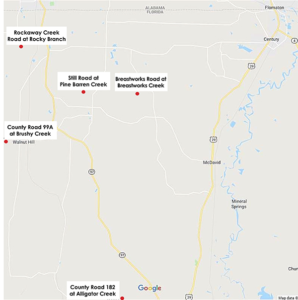 d5 bridge map A map of five bridge closures in District 5.
