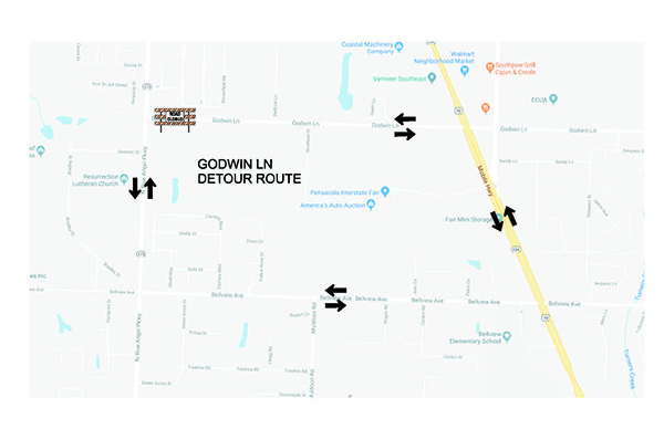 Godwin Lane Detour Map