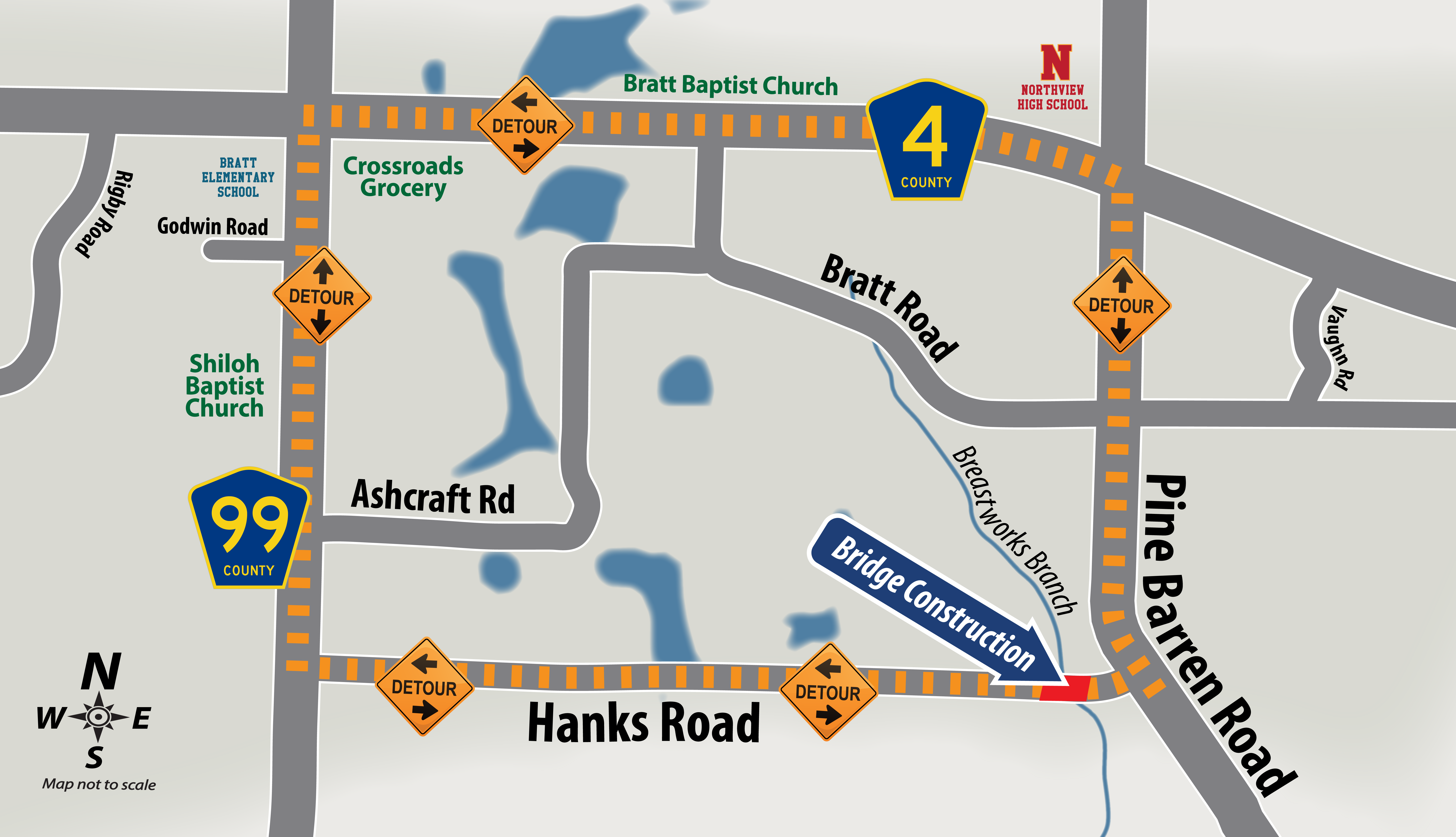 Hanks Road Bridge Work Zone Map