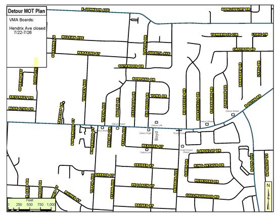 Hendrix Avenue Closure Map 7.22.2019