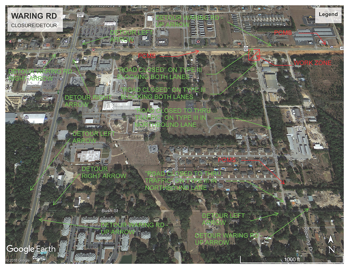 Waring Road Closure Detour Map