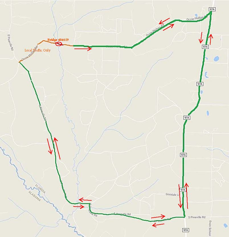 Bushy Creek Bridge Detour Map