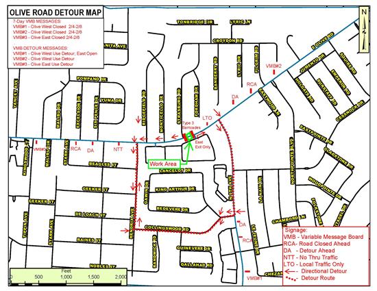 Olive Road Detour Map Feb. 4-Feb. 8 Olive Road Detour Map Feb. 4-Feb. 8