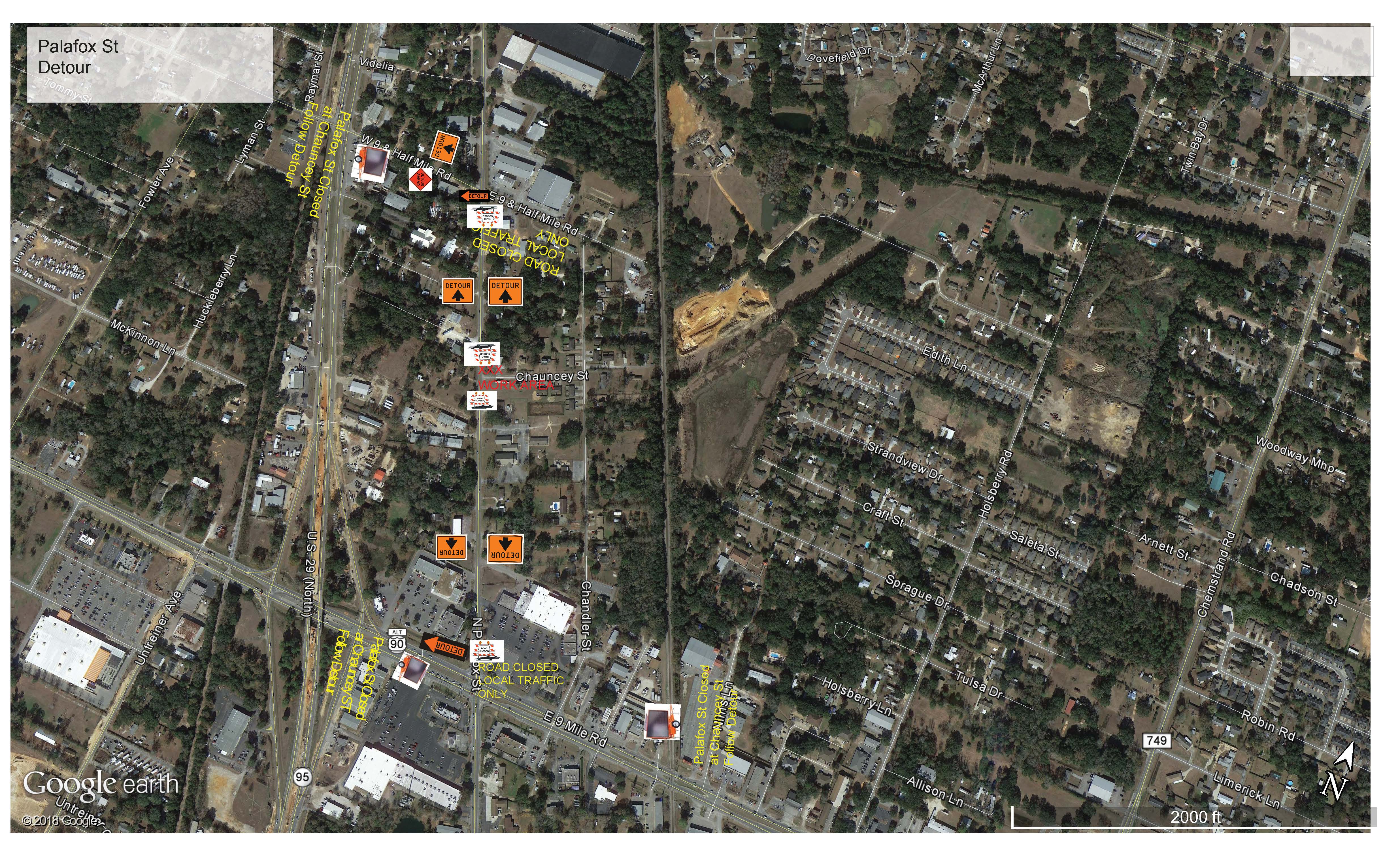 Palafox Detour map with new route