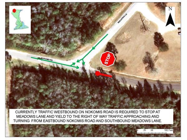 Current Stop Sign Location at Intersection of Nokomis and Medows 