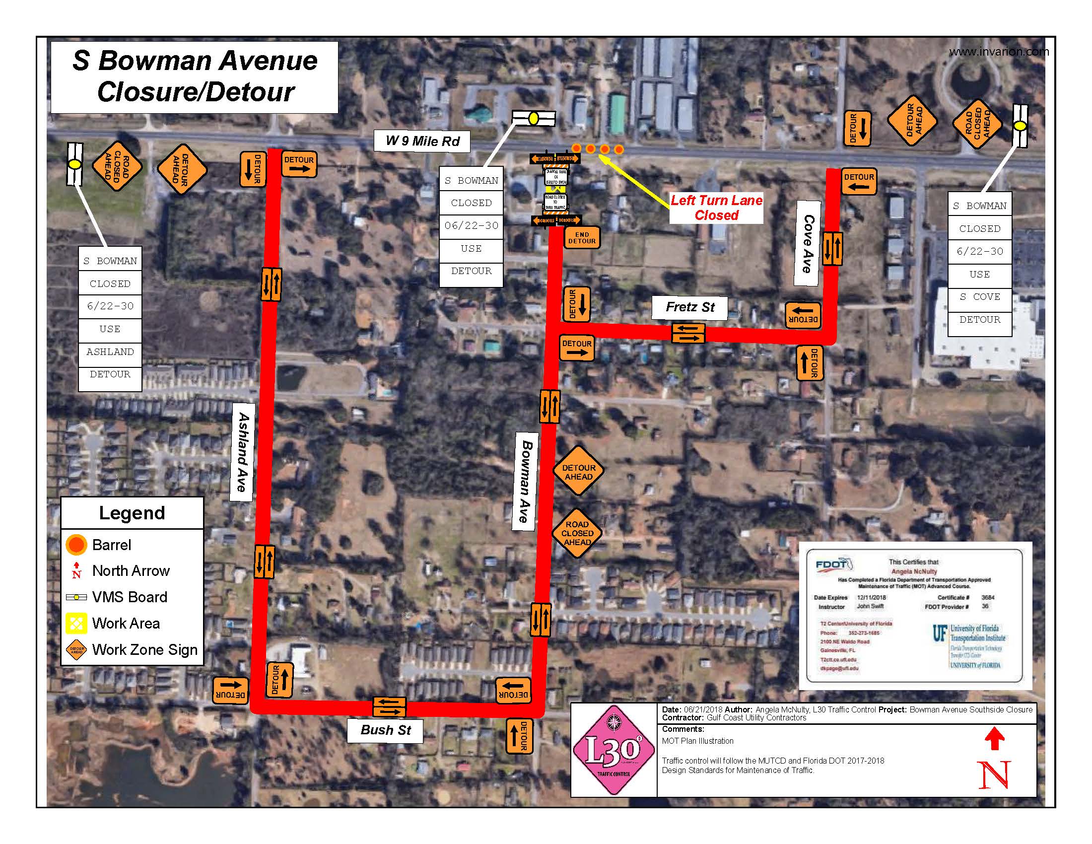 S Bowman Avenue at W 9 Mile Road Detour Map