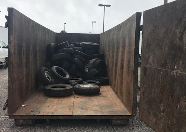 Tires collected for disposal at the March 9 Regional Roundup at Bailey Middle School