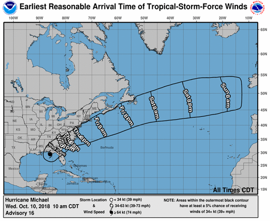 National Hurricane Center 10 a.m. Wind Arrival Slide 