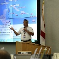 Escambia County Emergency Management Director John Dosh briefs staff at the Emergency Operations Center on Oct. 6, 2017 in preparation for Tropical Storm Nate. 