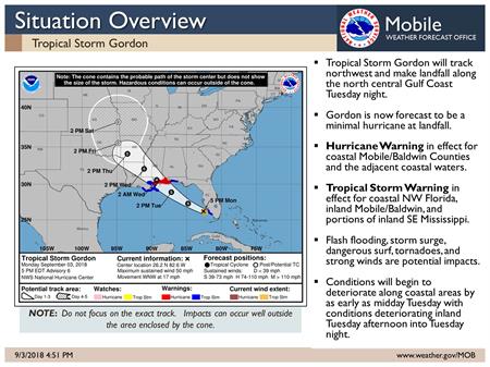 Tropical Storm Gordon Track Forecast as of 5:30 p.m. Gordon Track Forecast as of 5:30 p.m.