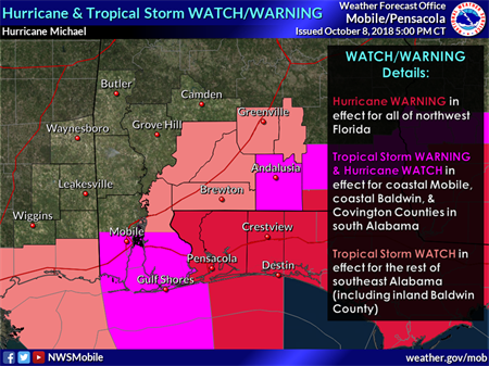 Michael 5 p.m. Watch & Warning Details Michael 5 p.m. Watch & Warning Details