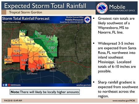 TS Gordon Briefing Tue 10 am Total Rainfall 